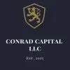 A black and gold logo for conrad capital llc.